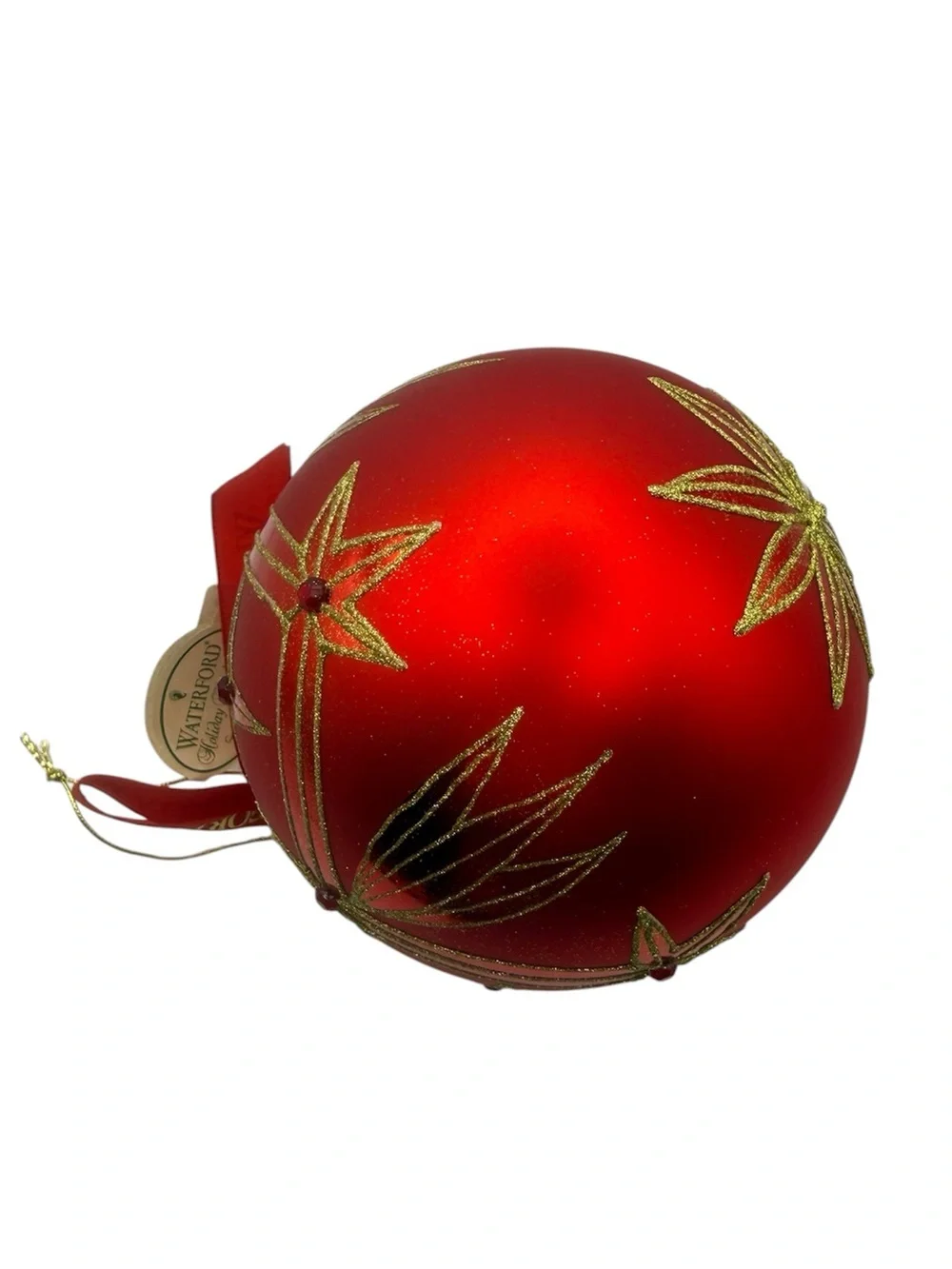 Waterford Crystal Holiday Heirloom Ashbourne Red Velvet Ball 4” 2006 Red Gold